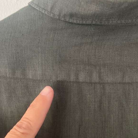 WOMO Dark Green Yarn-Dyed Linen Button Down Lightweight Long Sleeve Shirt Medium - Picture 8 of 8